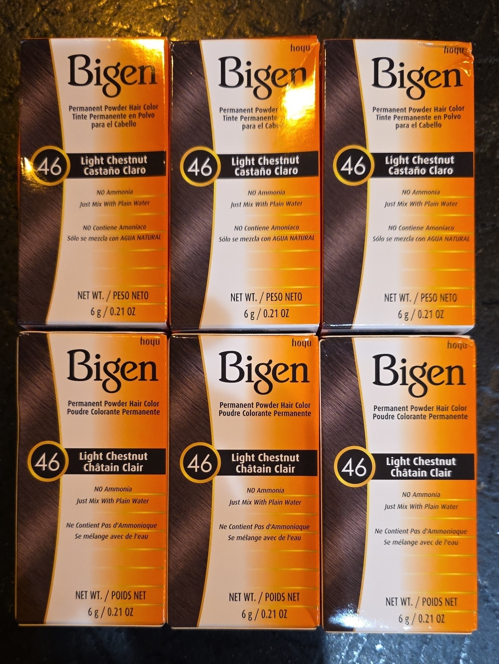 Bigen Permanent Powder Hair Color 46 Light Chestnut - 6 pack
